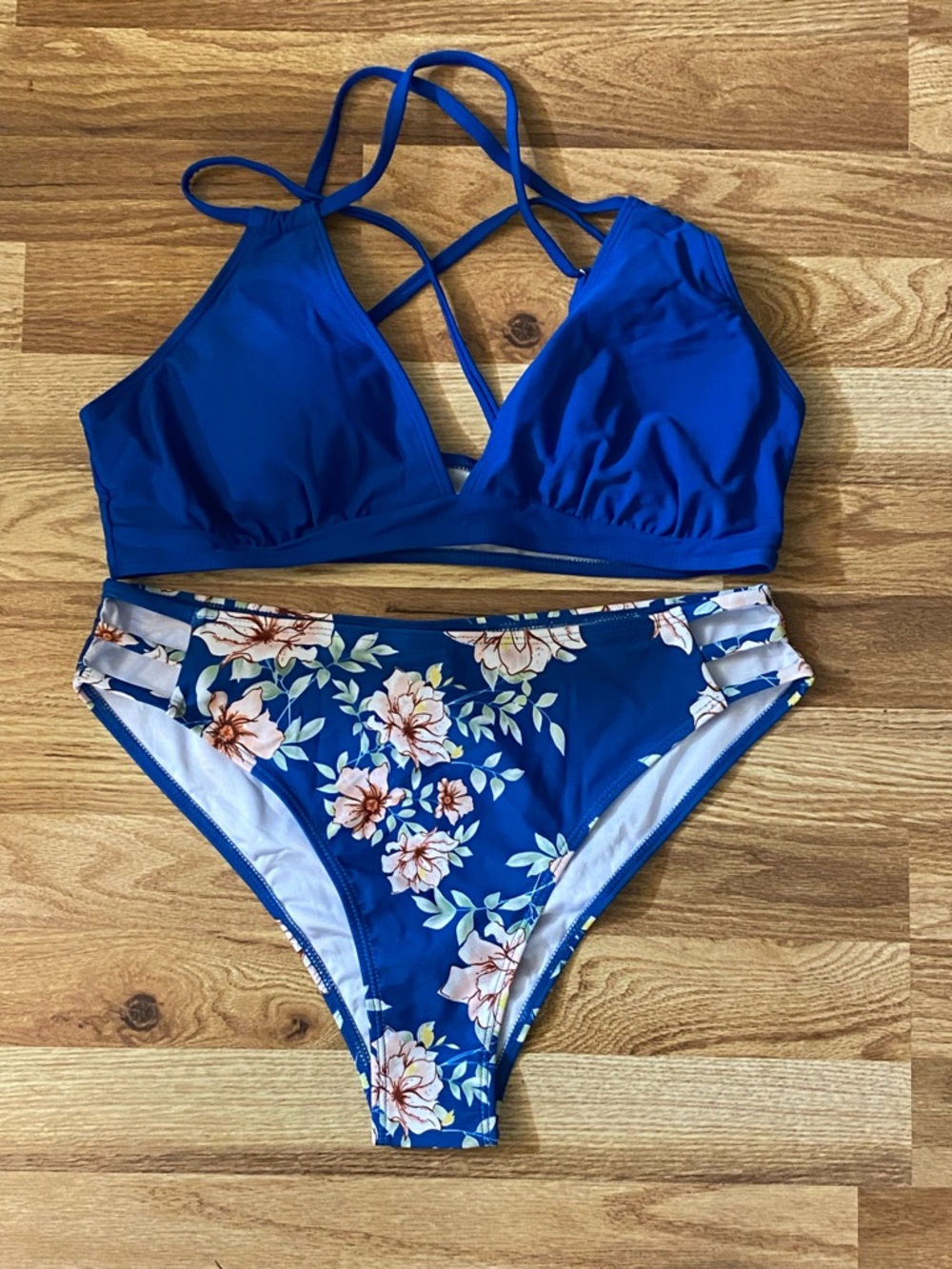 Royal Blue Floral Two-Piece Bikini Set Size Large NWOT